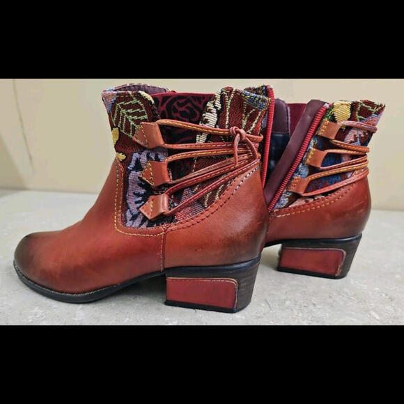 L'ARTISTE Spring Step Floral Red Zip Up Boots Size 36 - Picture 3 of 10